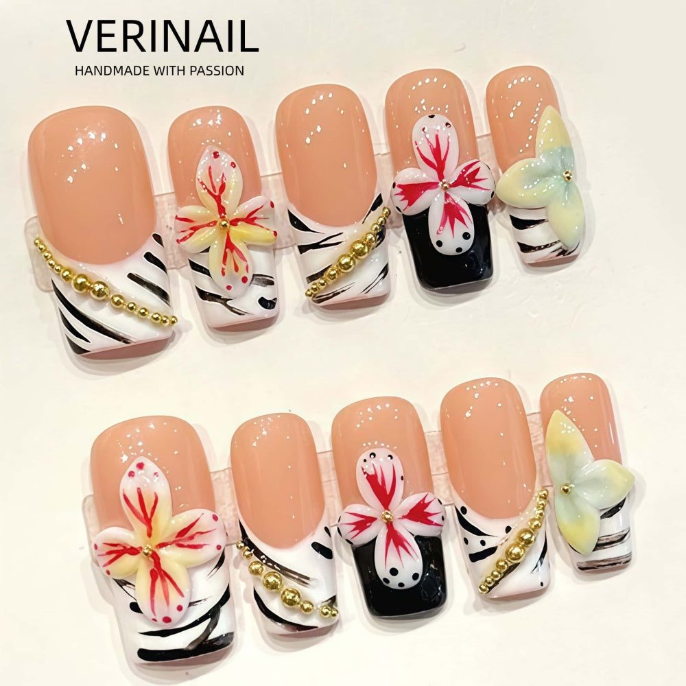 #3 Press-On Nails Box | Handmade | Reusable | Glitter + Gems + Floral | French Tips