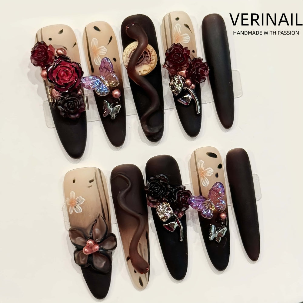 #3 Press-On Nails Box | Handmade | Reusable | Glitter + Gems + Floral | French Tips