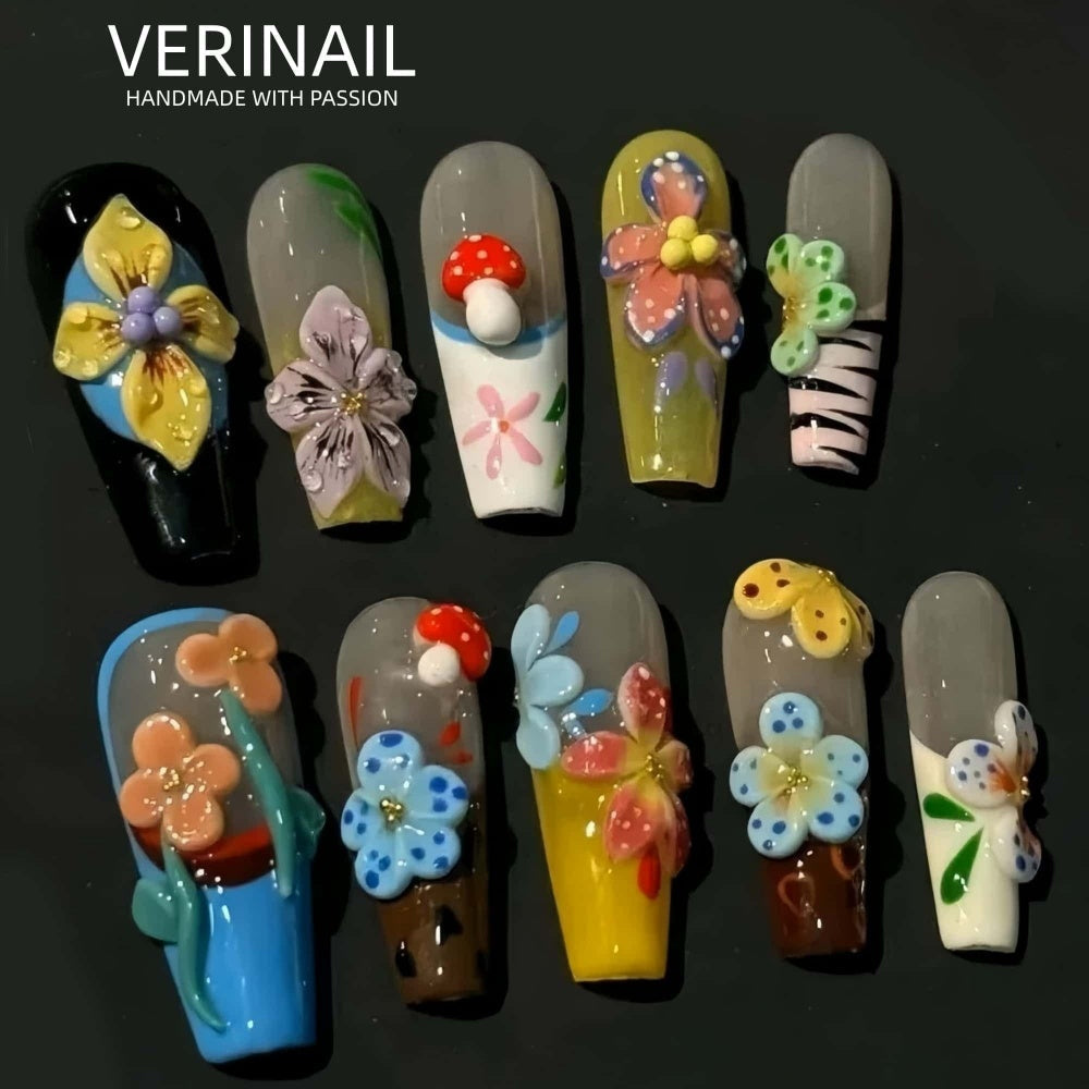 #3 Press-On Nails Box | Handmade | Reusable | Glitter + Gems + Floral | French Tips