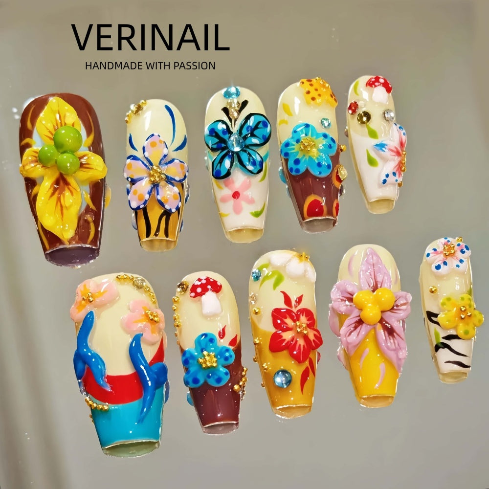 #3 Press-On Nails Box | Handmade | Reusable | Glitter + Gems + Floral | French Tips