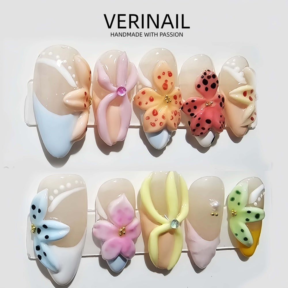 #3 Press-On Nails Box | Handmade | Reusable | Glitter + Gems + Floral | French Tips