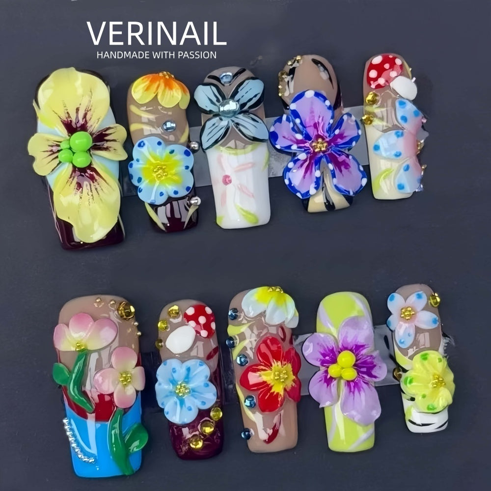 #3 Press-On Nails Box | Handmade | Reusable | Glitter + Gems + Floral | French Tips