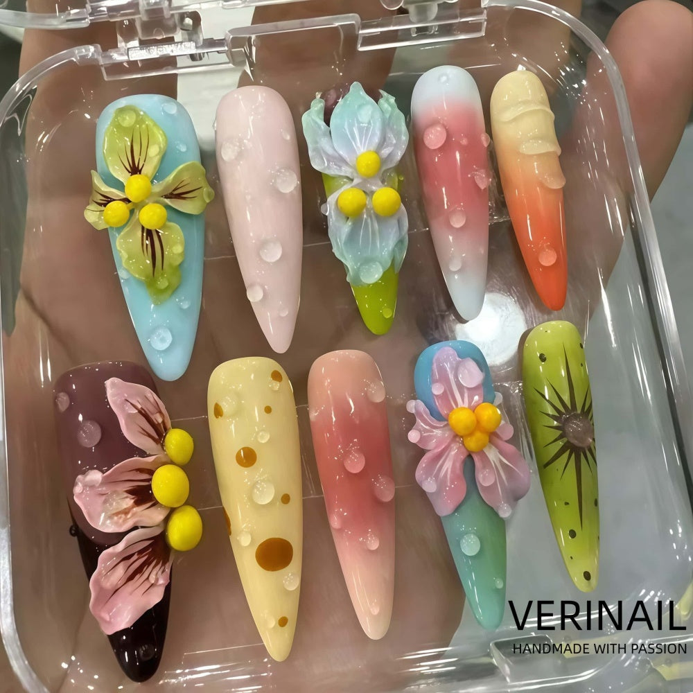 #3 Press-On Nails Box | Handmade | Reusable | Glitter + Gems + Floral | French Tips