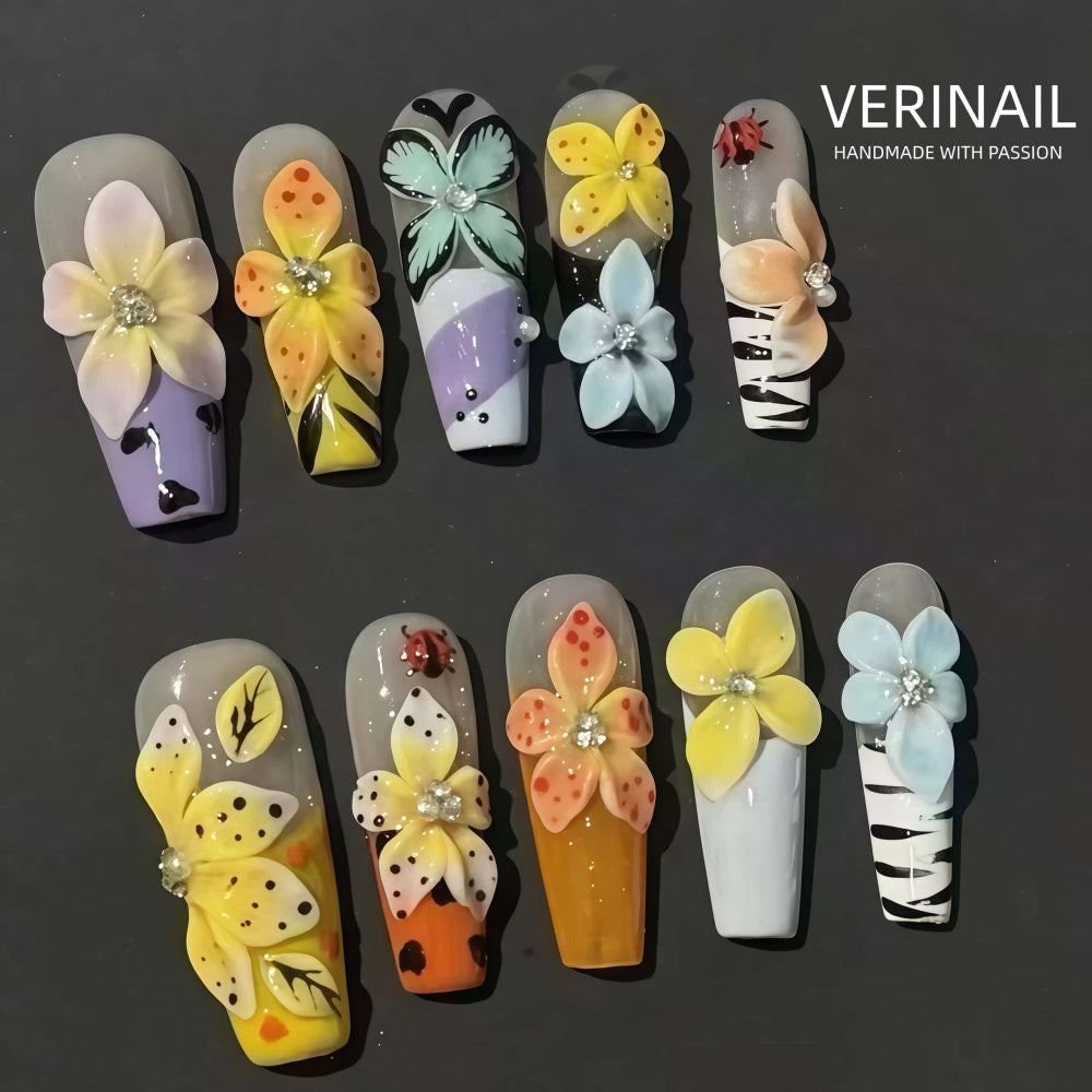 #3 Press-On Nails Box | Handmade | Reusable | Glitter + Gems + Floral | French Tips