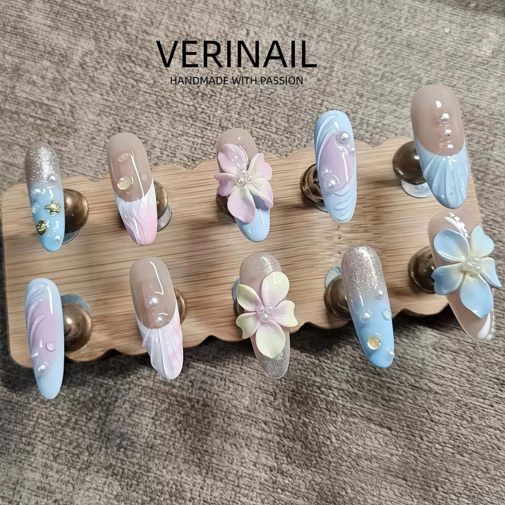 #3 Press-On Nails Box | Handmade | Reusable | Glitter + Gems + Floral | French Tips