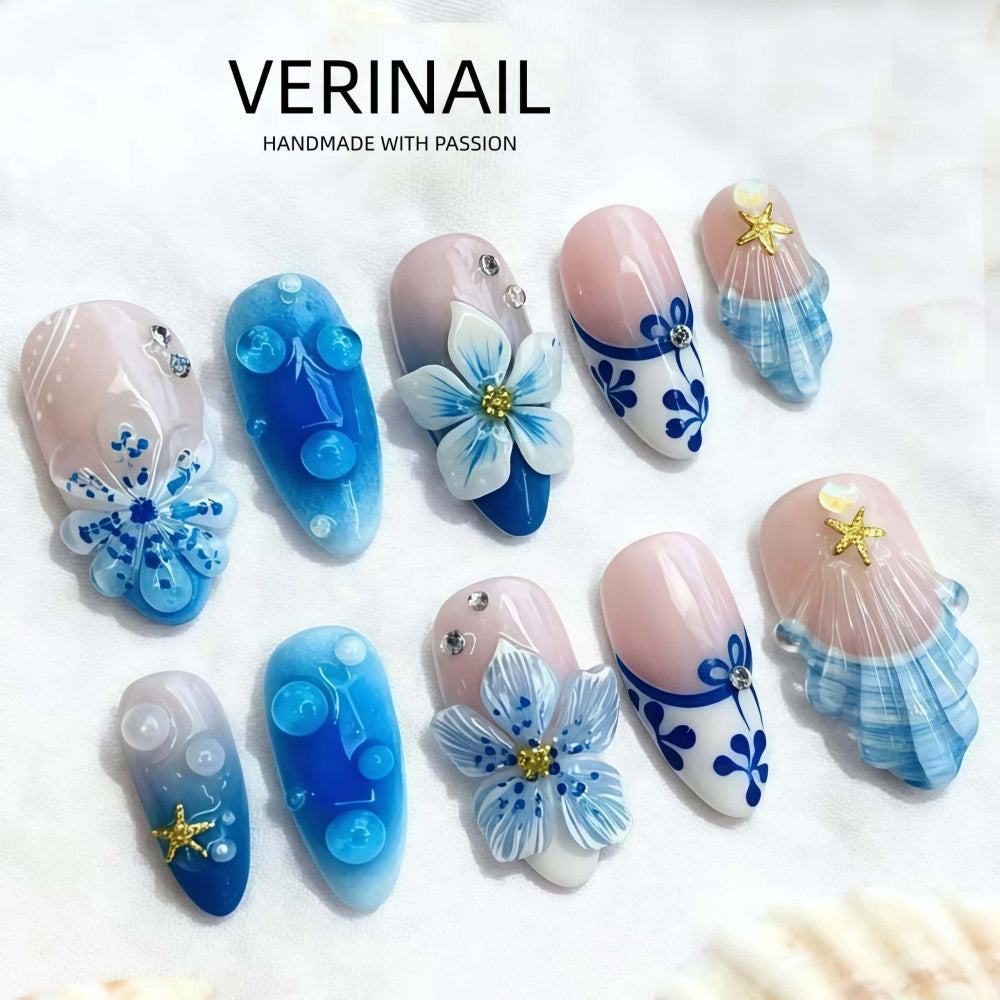 #3 Press-On Nails Box | Handmade | Reusable | Glitter + Gems + Floral | French Tips