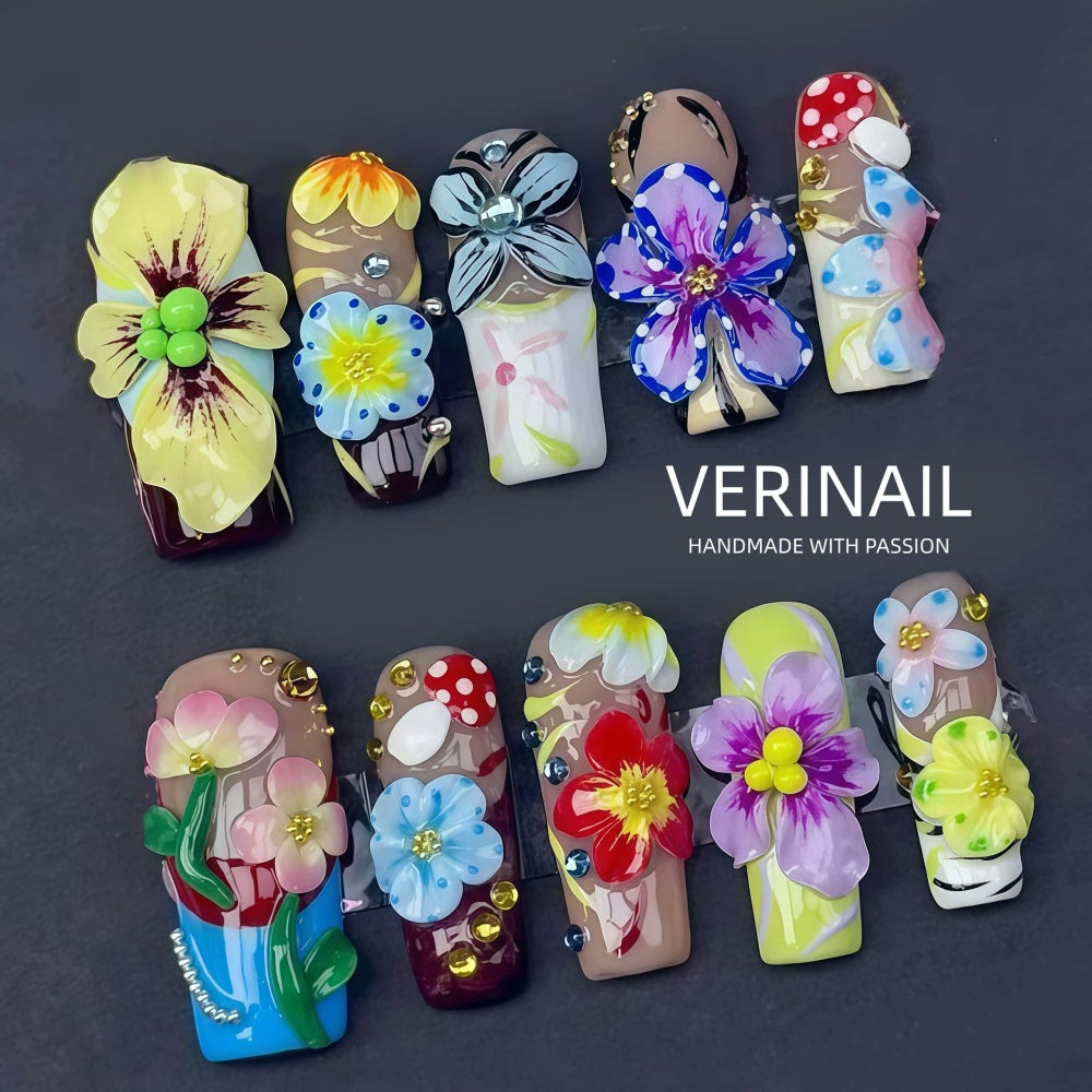 #3 Press-On Nails Box | Handmade | Reusable | Glitter + Gems + Floral | French Tips