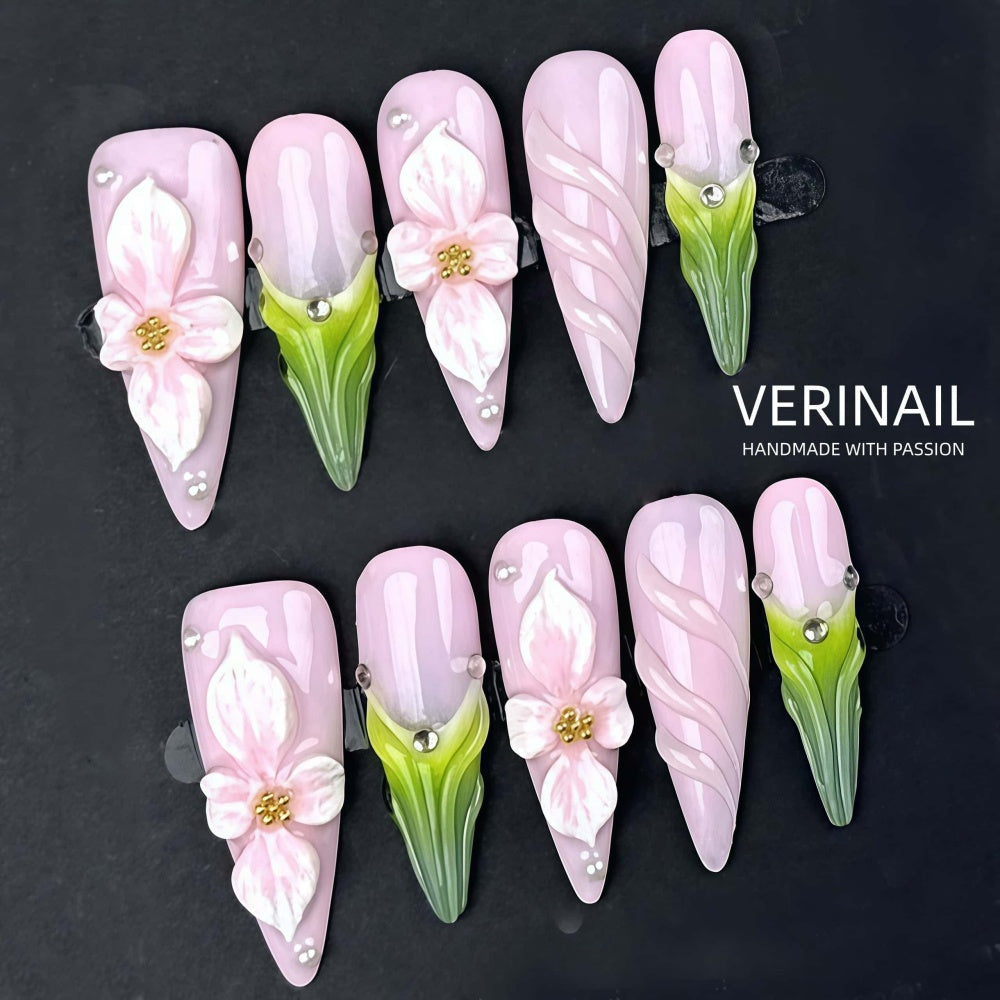 #3 Press-On Nails Box | Handmade | Reusable | Glitter + Gems + Floral | French Tips