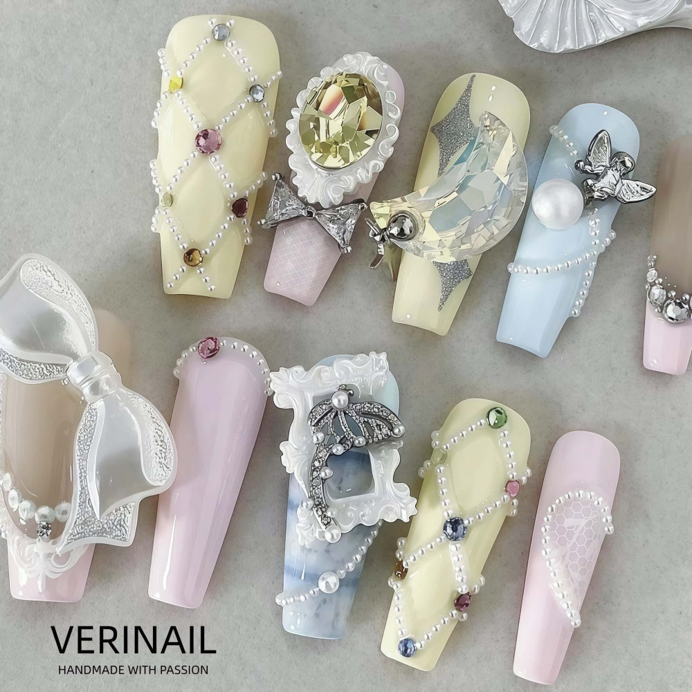#3 Press-On Nails Box | Handmade | Reusable | Glitter + Gems + Floral | French Tips