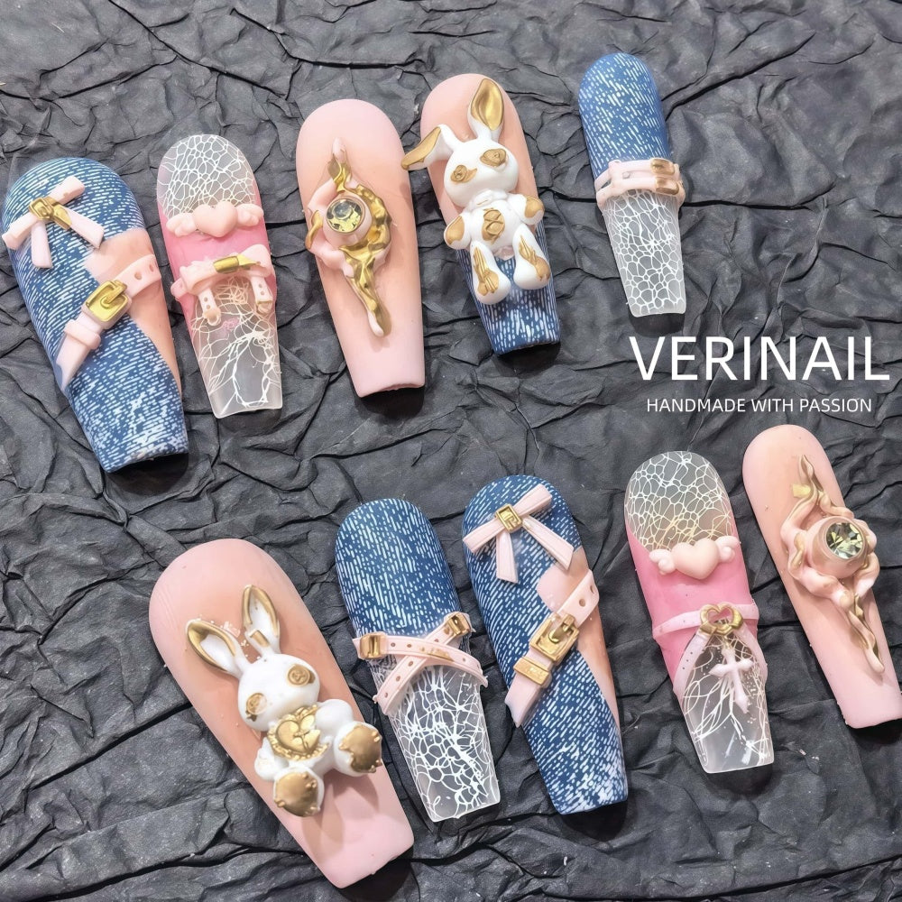 #3 Press-On Nails Box | Handmade | Reusable | Glitter + Gems + Floral | French Tips
