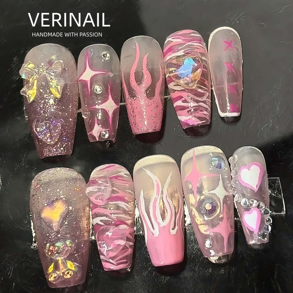 #3 Press-On Nails Box | Handmade | Reusable | Glitter + Gems + Floral | French Tips