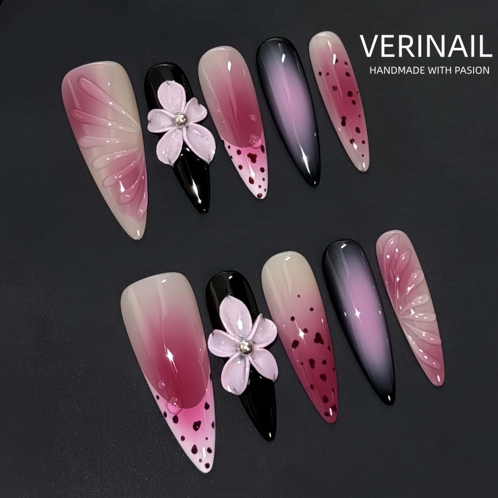 #3 Press-On Nails Box | Handmade | Reusable | Glitter + Gems + Floral | French Tips