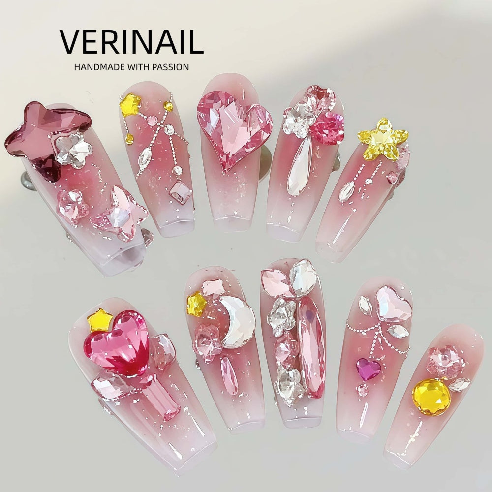 #3 Press-On Nails Box | Handmade | Reusable | Glitter + Gems + Floral | French Tips