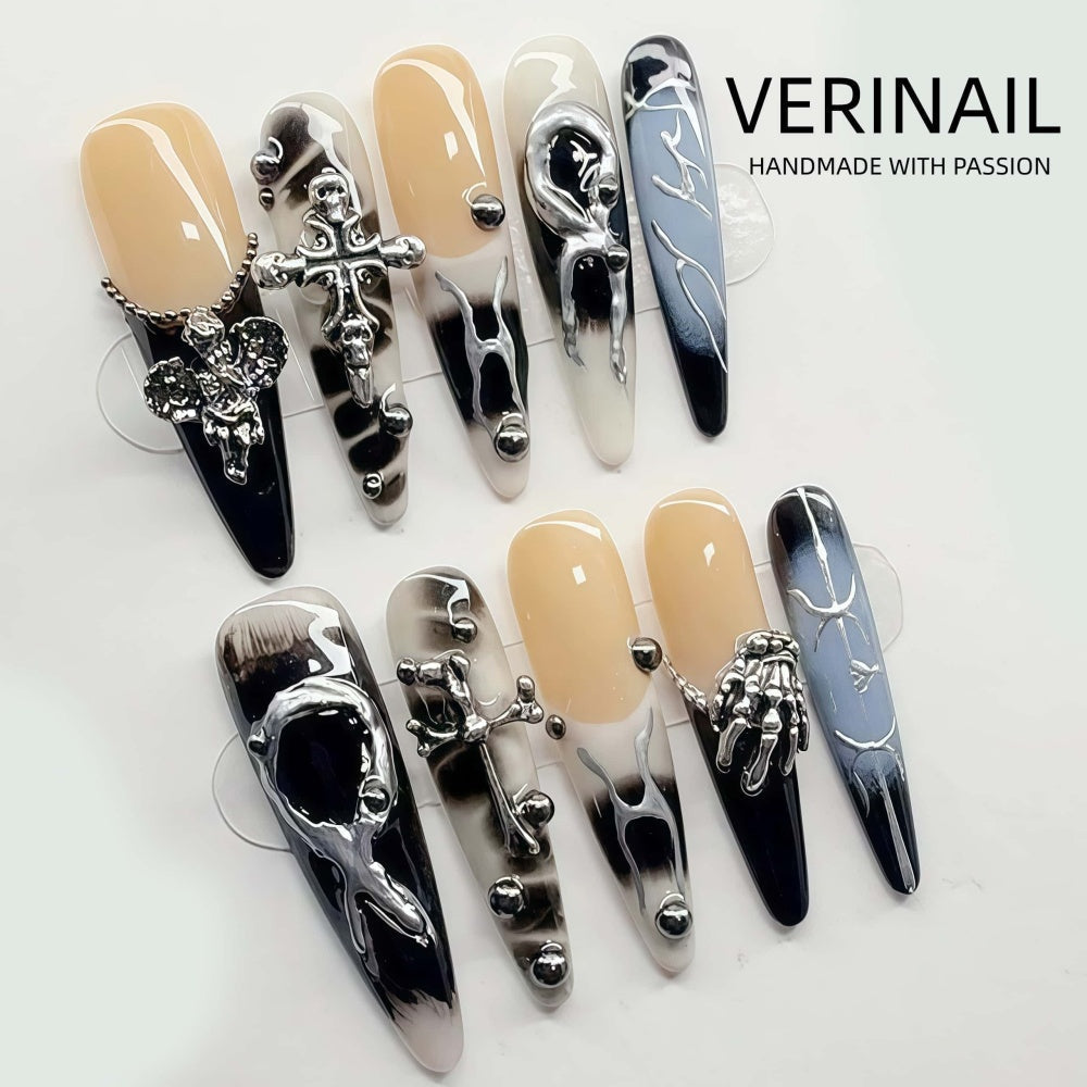 #3 Press-On Nails Box | Handmade | Reusable | Glitter + Gems + Floral | French Tips