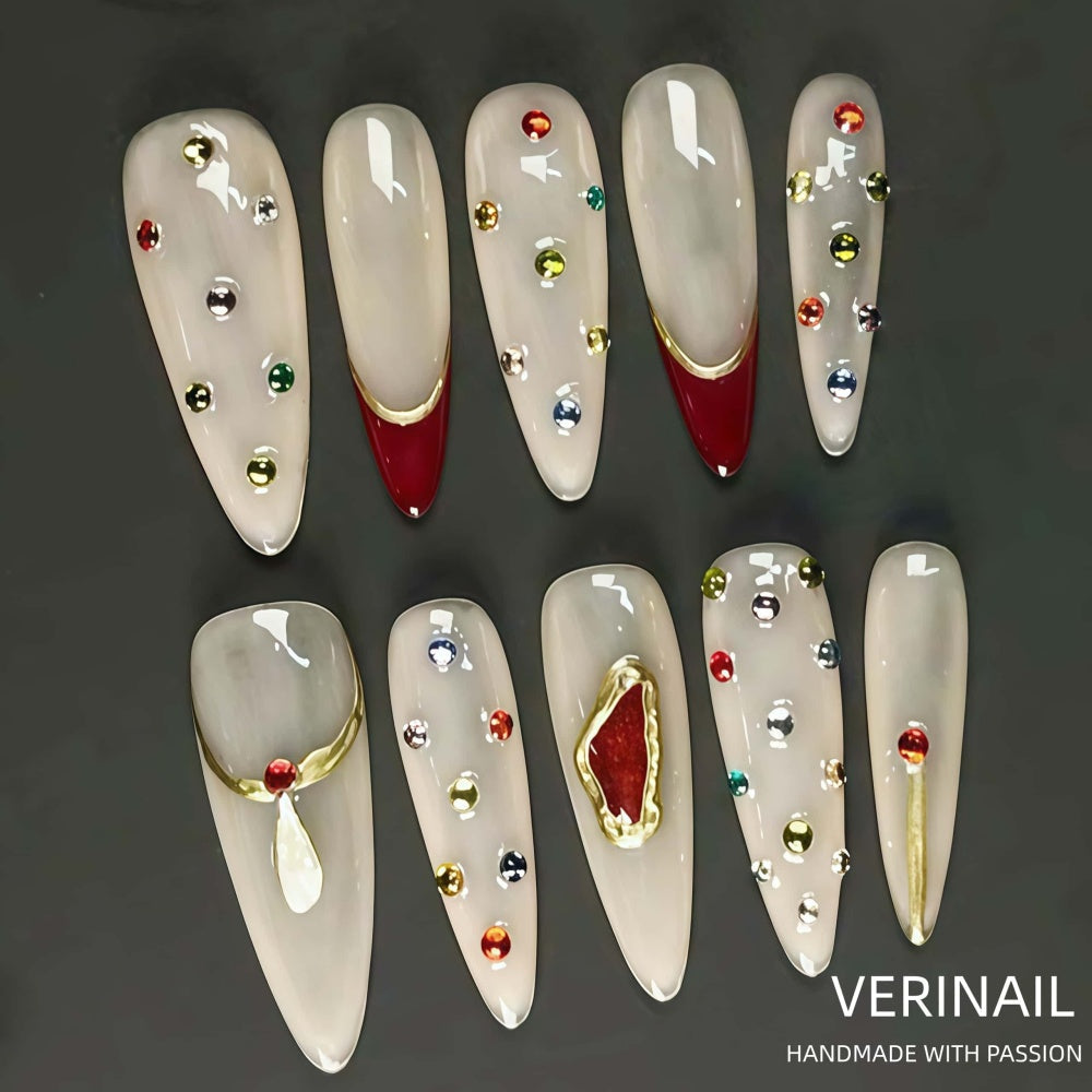 #3 Press-On Nails Box | Handmade | Reusable | Glitter + Gems + Floral | French Tips