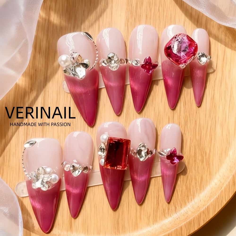 #3 Press-On Nails Box | Handmade | Reusable | Glitter + Gems + Floral | French Tips