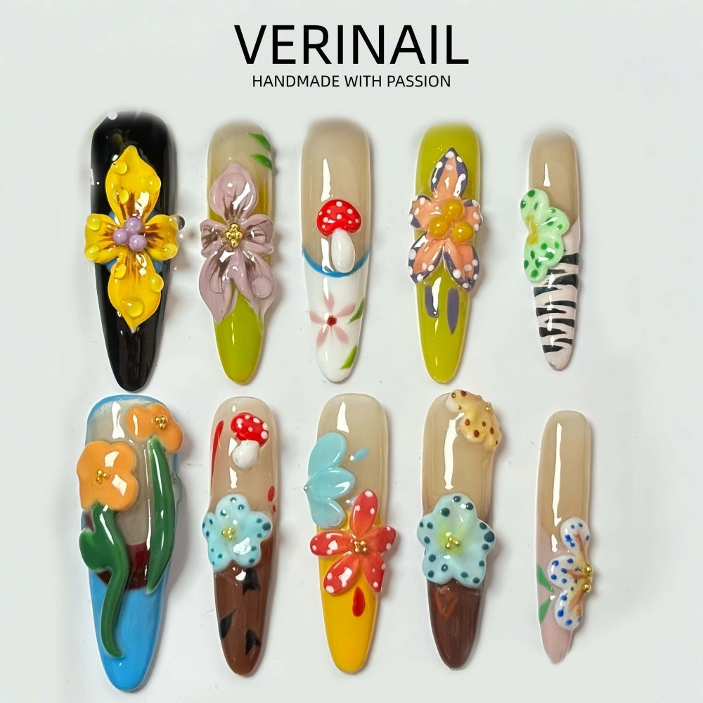 #3 Press-On Nails Box | Handmade | Reusable | Glitter + Gems + Floral | French Tips