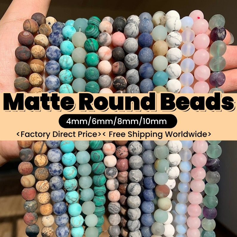 Round Matte Beads Crystal/Quartz/Jasper/Agate 4mm 6mm 8mm 10mm