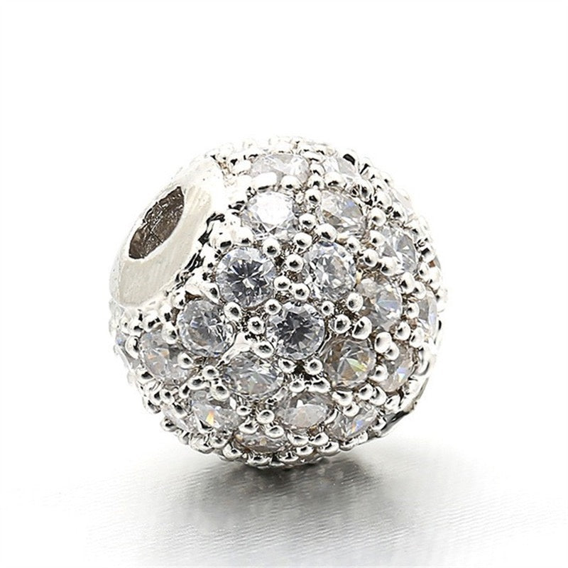 High Quality Brass Cubic Zirconia Round Spacer Beads 6mm/8mm/10mm